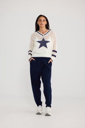 Mckinney Knit White w navy