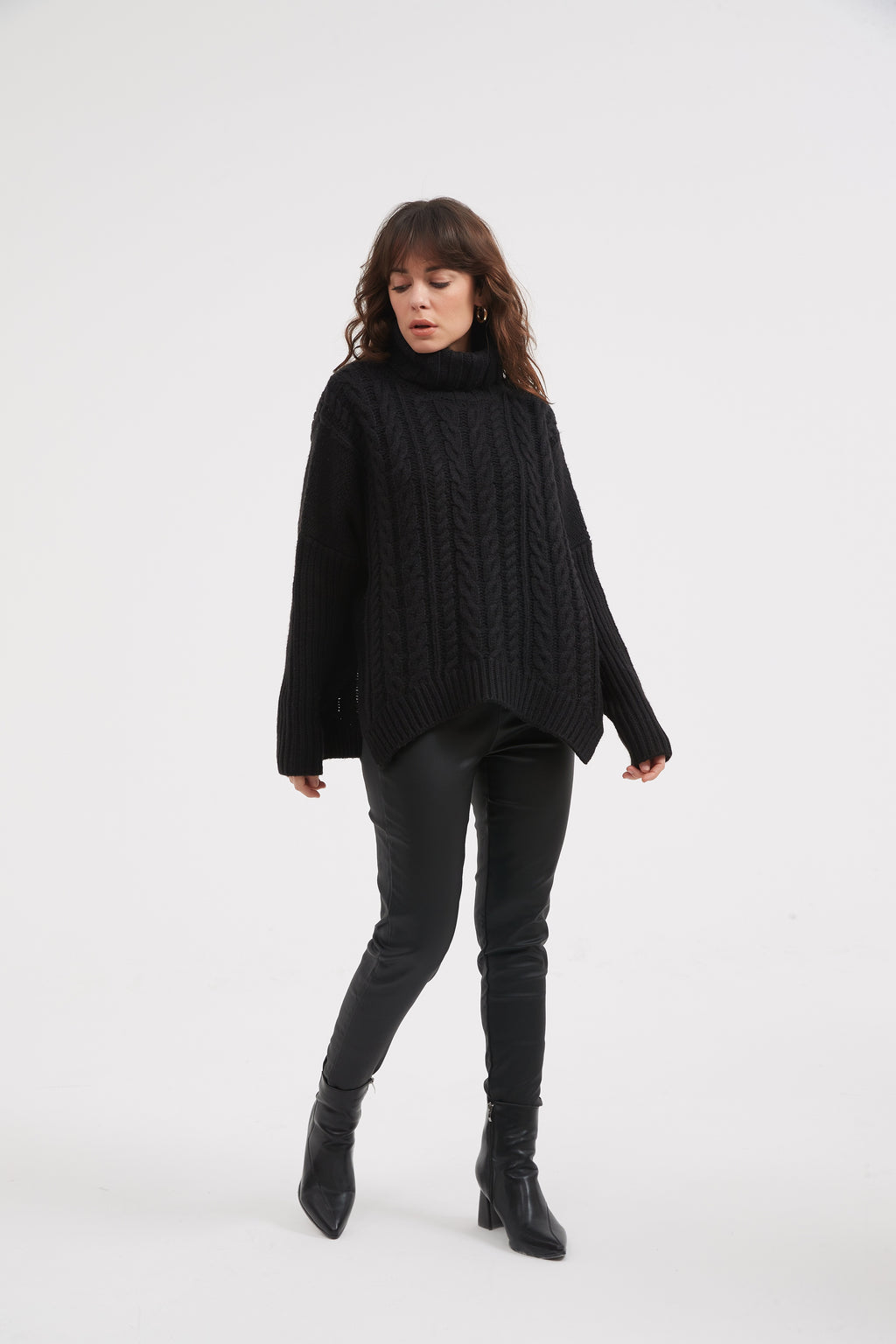 High Neck Cable  Knit Black