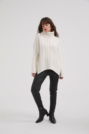 High Neck Cable Knit Ivory