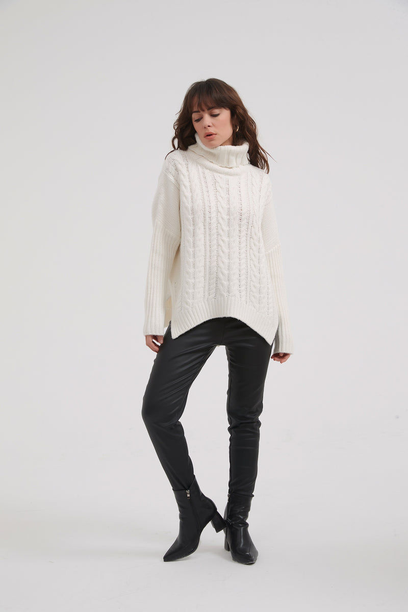 High Neck Cable Knit Ivory