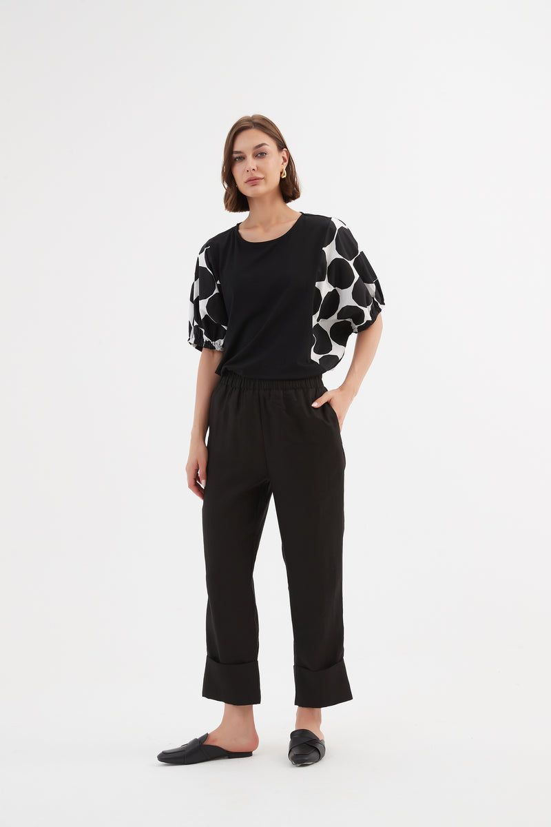 Deep Cuff Linen Pant Black