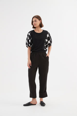 Deep Cuff Linen Pant Black