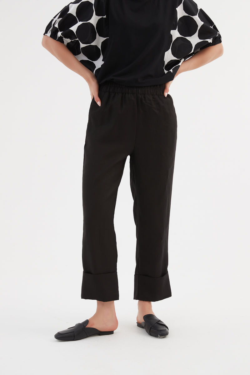 Deep Cuff Linen Pant Black