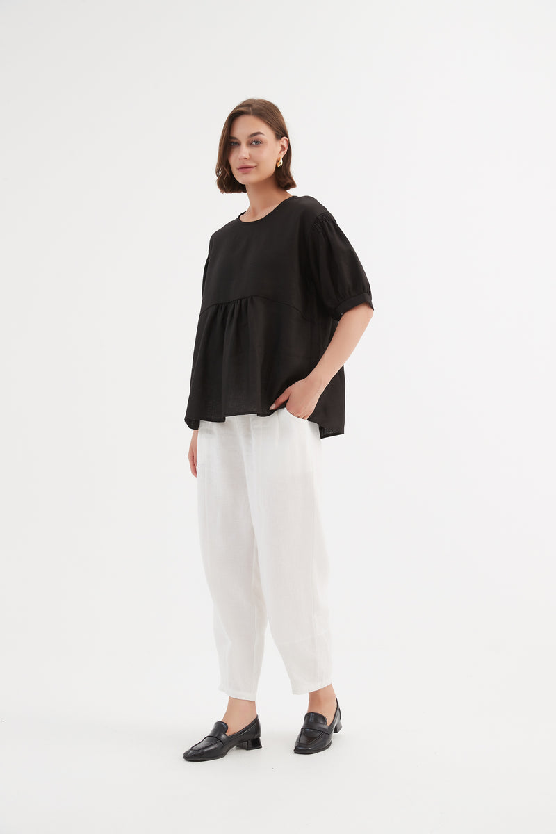 Bishop Sleeve Shirring Top Black