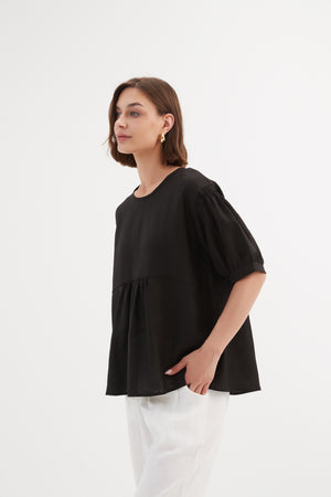 Bishop Sleeve Shirring Top Black