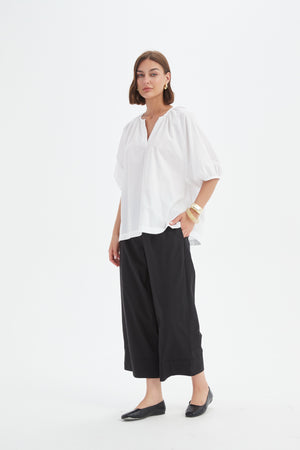 Gathered Notch Neck Top White