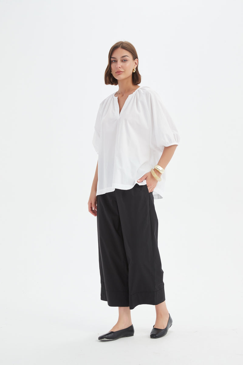 Gathered Notch Neck Top White