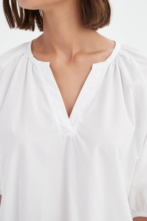 Gathered Notch Neck Top White