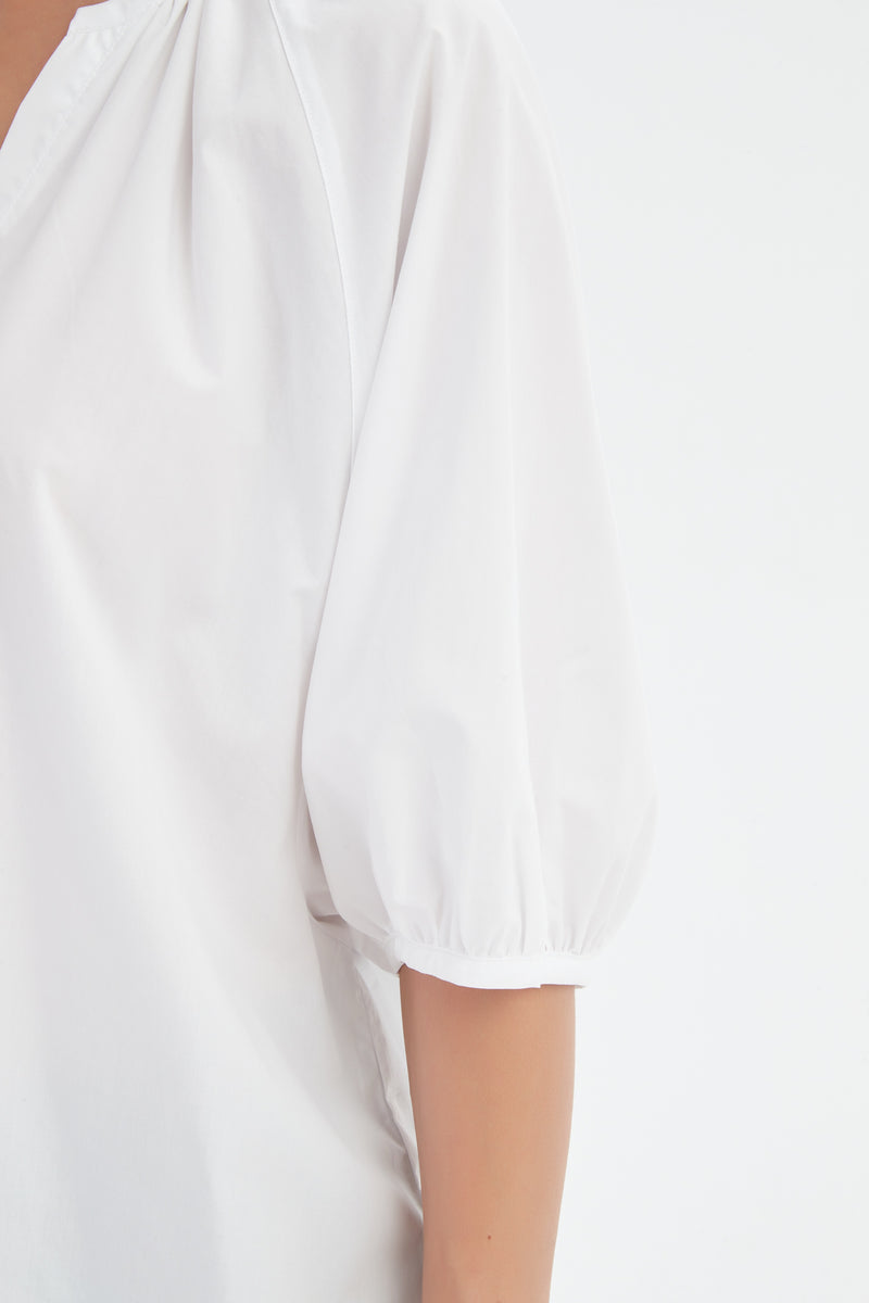 Gathered Notch Neck Top White