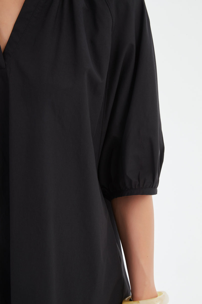 Gathered Notch Neck Top Black