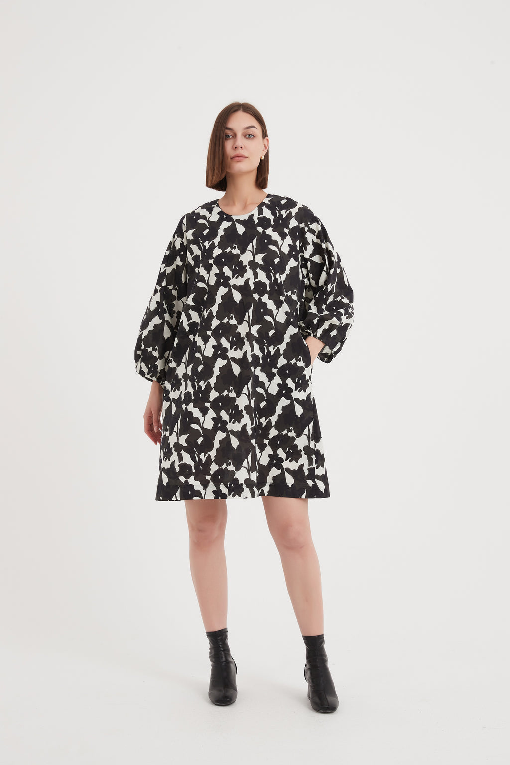 Tuck Cuff Oversized Dress Floral