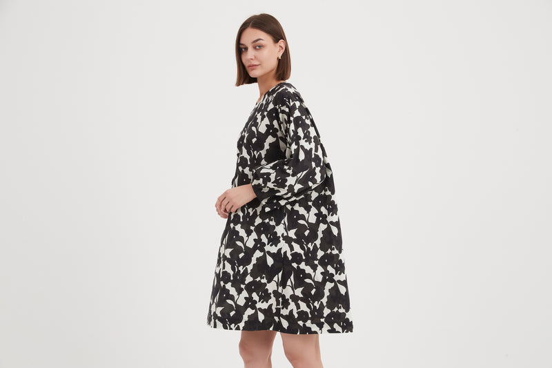 Tuck Cuff Oversized Dress Floral