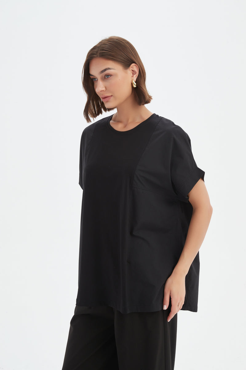 Boxy Panel Combi Tee Black