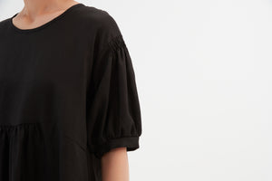 Bishop Sleeve Shirring Top Black