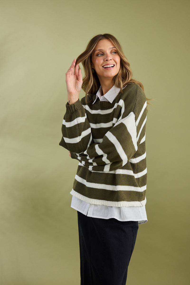 Driftwood Knit Khaki Stripe