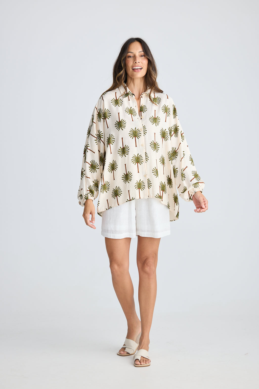Cliffside Shirt Ivory Palm Print