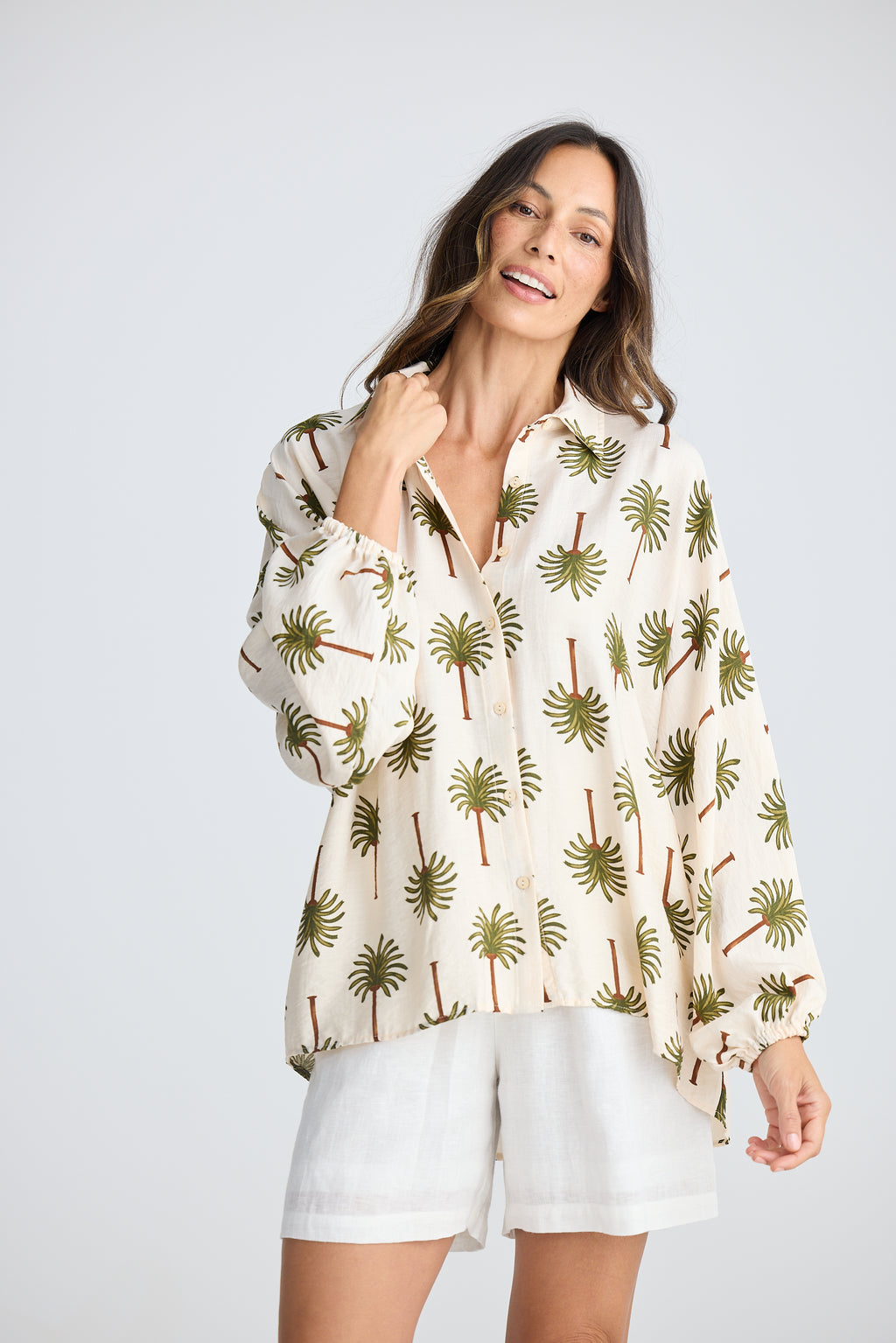 Cliffside Shirt Ivory Palm Print