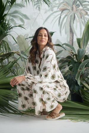 Cliffside Shirt Ivory Palm Print