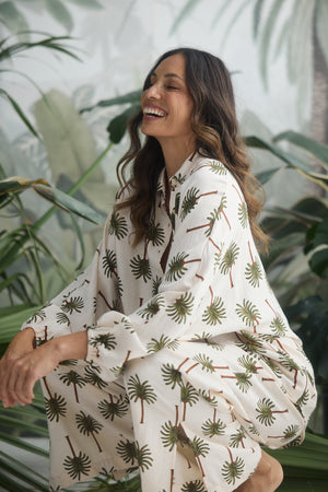 Fly Away Pants Ivory Palm Print