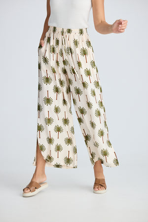 Fly Away Pants Ivory Palm Print