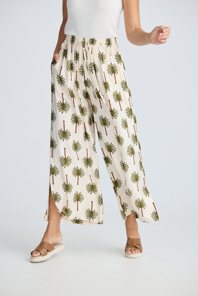 Fly Away Pants Ivory Palm Print