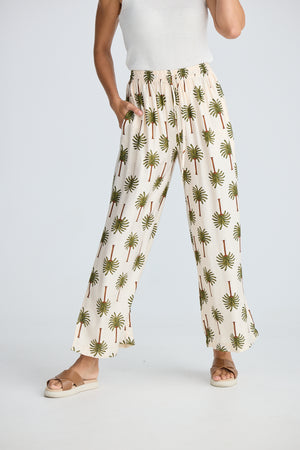 Fly Away Pants Ivory Palm Print