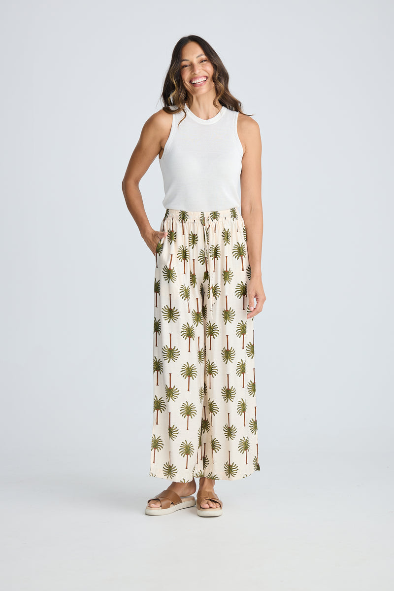 Fly Away Pants Ivory Palm Print