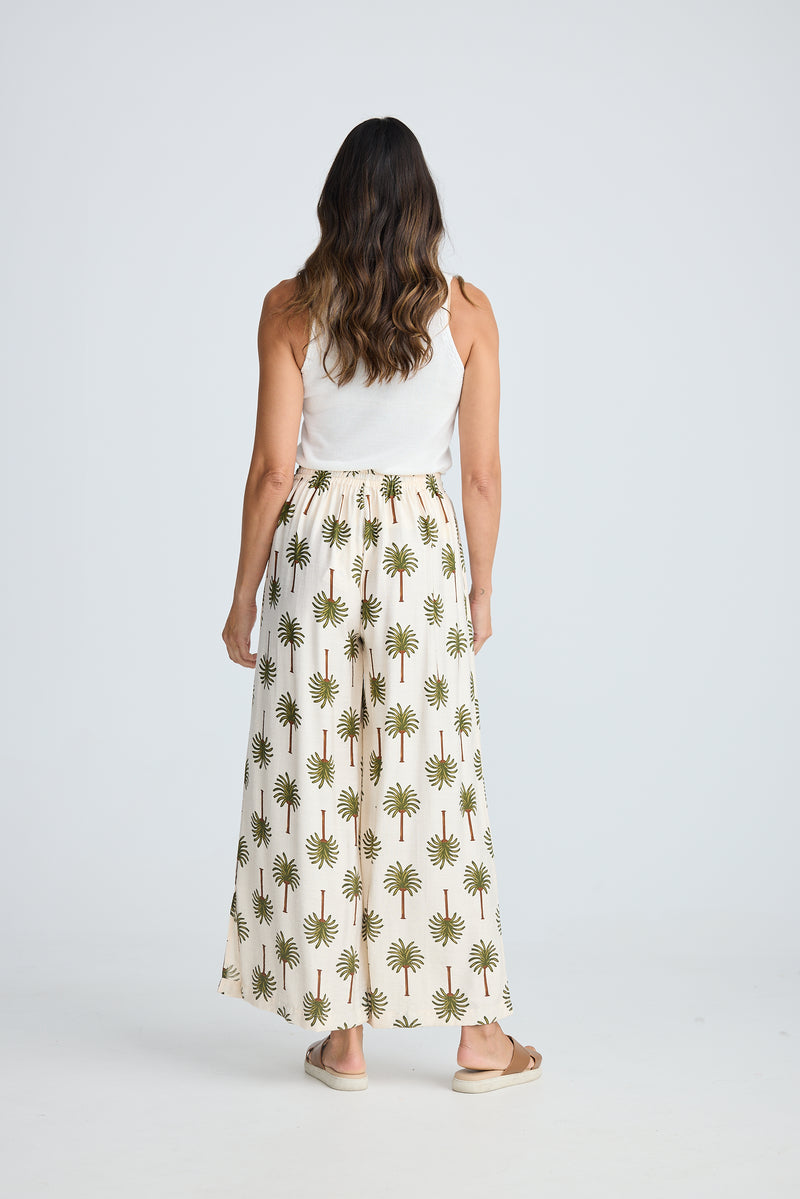 Fly Away Pants Ivory Palm Print
