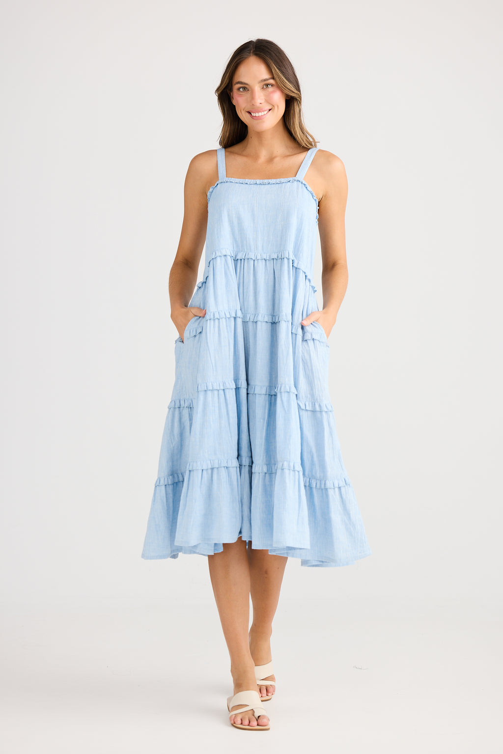 Alita Dress Blue Self Stripe