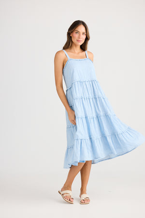 Alita Dress Blue Self Stripe