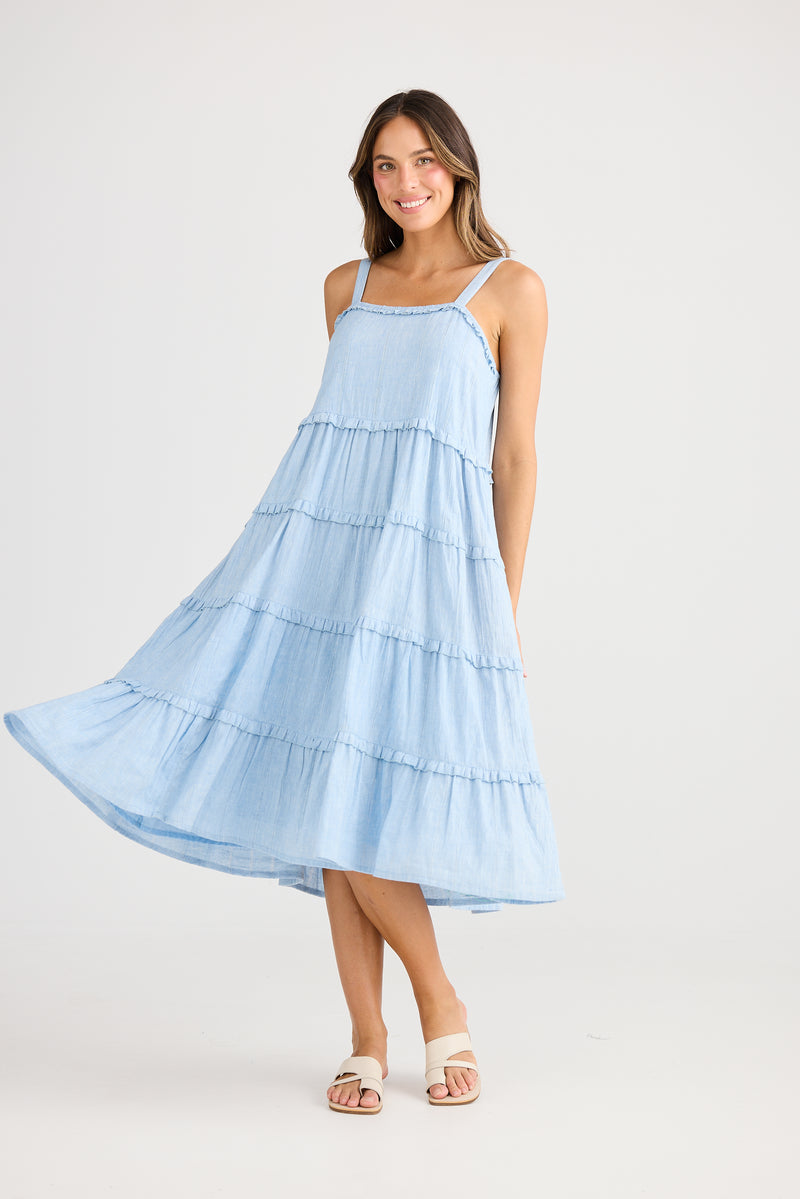 Alita Dress Blue Self Stripe