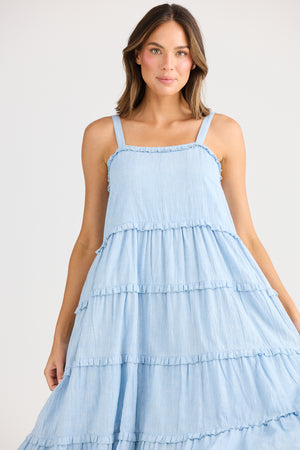 Alita Dress Blue Self Stripe