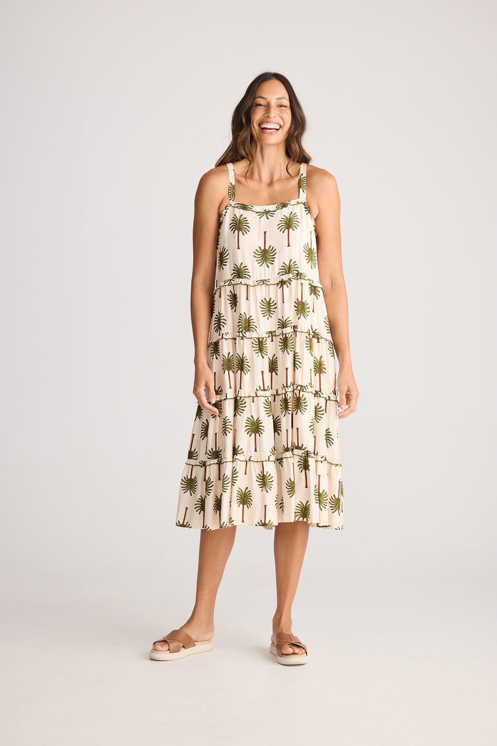 Alita Dress Ivory Palm Print
