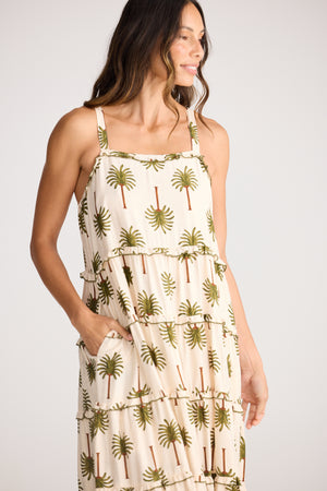 Alita Dress Ivory Palm Print