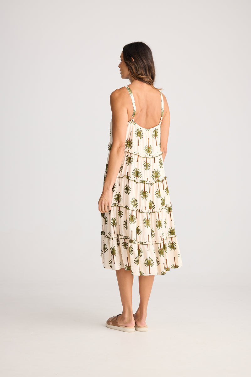 Alita Dress Ivory Palm Print