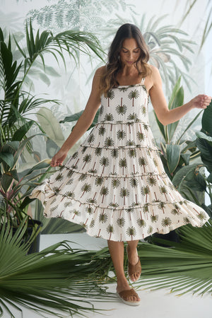 Alita Dress Ivory Palm Print
