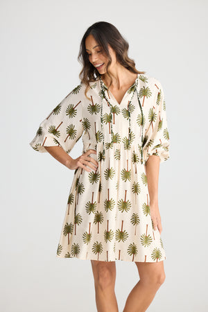 Alfina Dress Ivory Palm Print