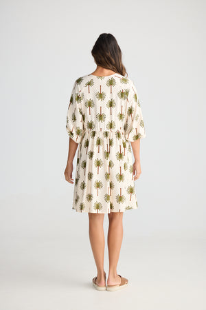 Alfina Dress Ivory Palm Print