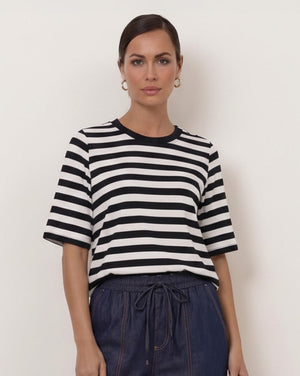 Boxy Tee Stripe Blk/White