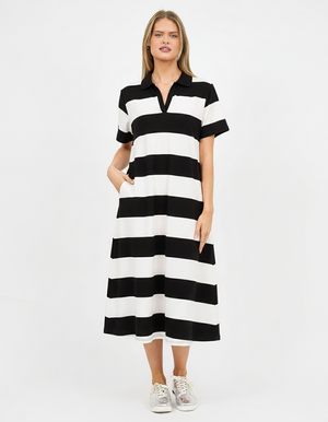 Polo Dress Stripe Navy & White
