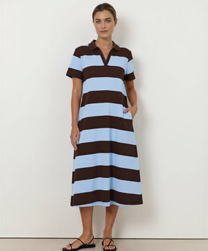 Polo Dress Stripe Choc/Blue