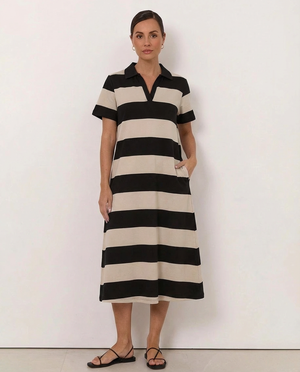 Polo Dress Stripe Blk/Dove