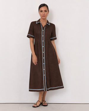 Trim Linen Dress Choc