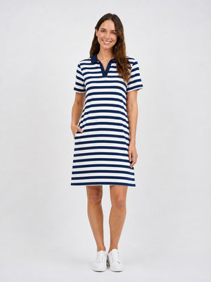Polo Dress Stripe Navy/White