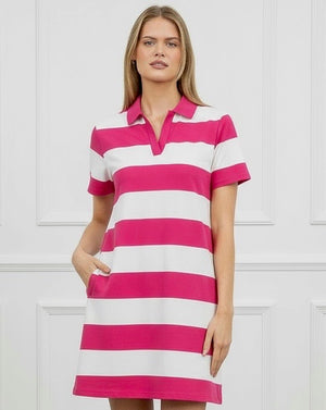 Polo Dress Stripe Pink/White