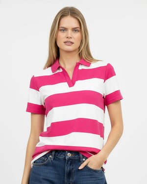 Polo Tee Stripe Pink/White