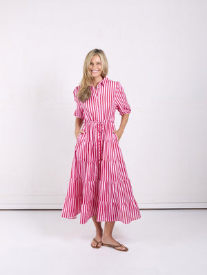 Jane Dress Red/Pink Stripe