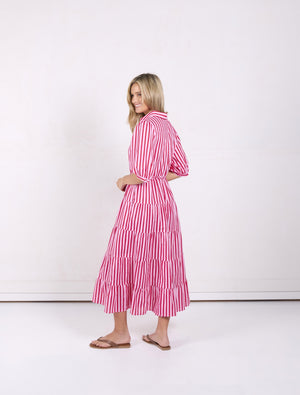 Jane Dress Red/Pink Stripe