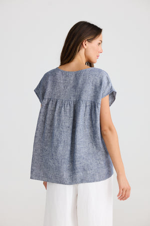 Souk Top Navy Fleck