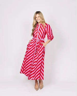 Anika Dress Red/Pink Stripe